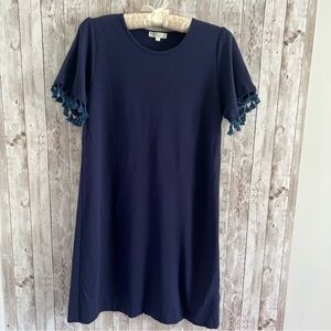 Jade Melody Tam Navy Blue Short Sleeve Dress Tassels Preppy Cocktail Resort L